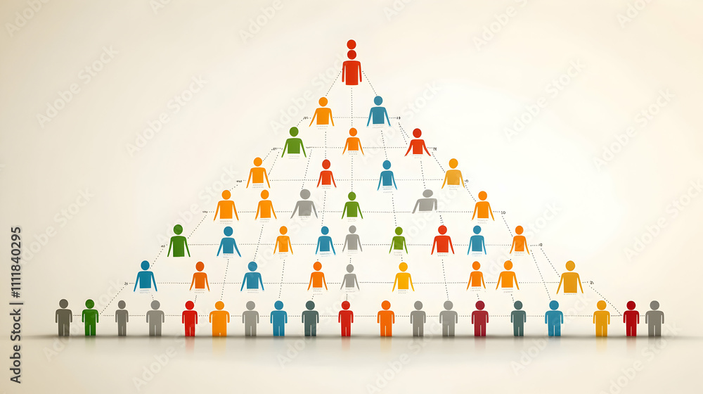 Poster hierarchical structure, colorful pyramid illustration showing organization chart with interconnected