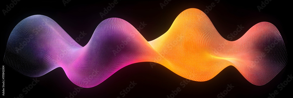 Poster abstract waveform, vibrant gradient curves dance across dark background, creating a dynamic and evoc
