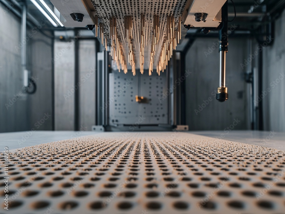 Poster a close-up on polymer composite sheets being tested for impact resistance in a high-tech materials l