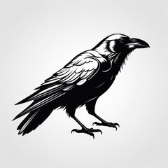 Fototapeta premium Realistic Black and White Illustration of a Crow