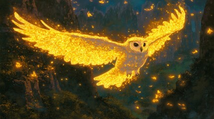 Golden Owl in Flight: A Magical Night Scene