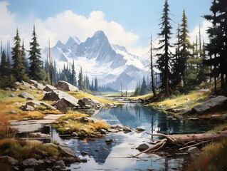 Luxurious Man hiker in yellow raincoat looking at mountain lake traveler concept copy space