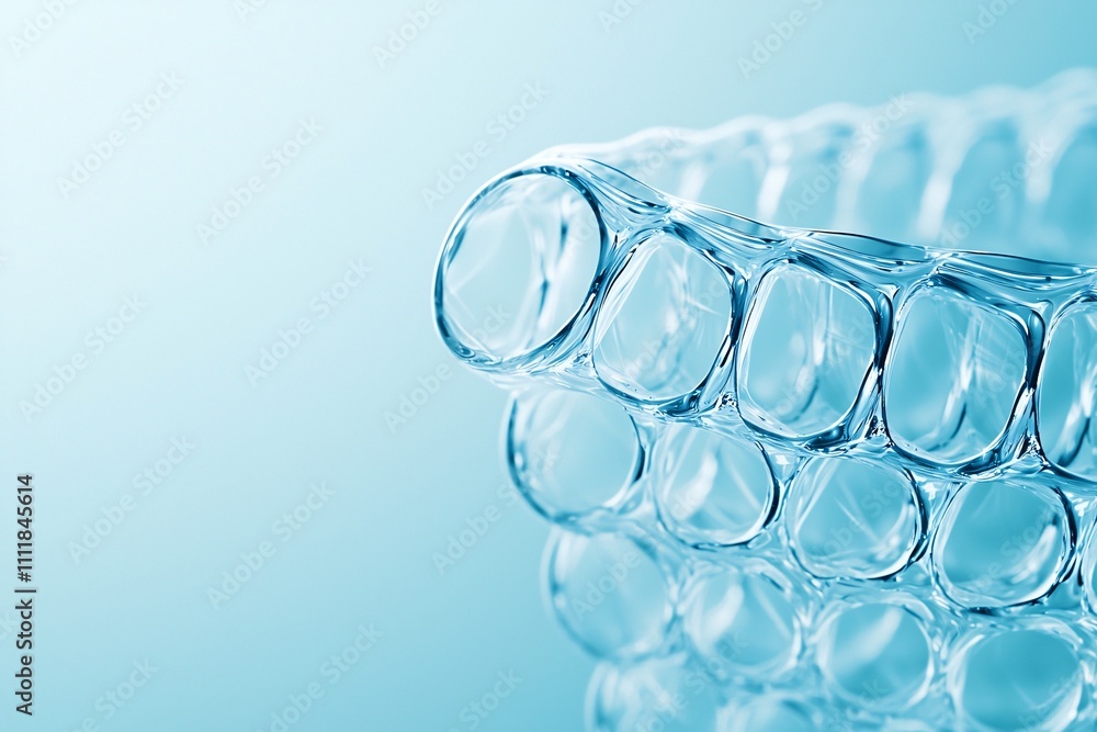 Poster transparent glass-like structure with metallic nanoparticles embedded, symbolizing innovative materi