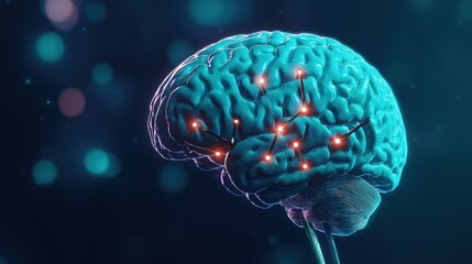 Fototapeta premium Human Brain Neural Network Glowing Connections 3D Model Neurology Neuroscience Mind
