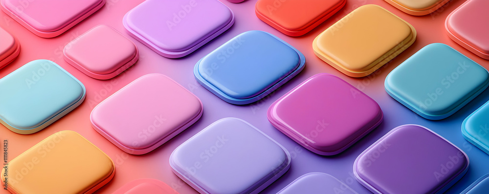 Poster pastel colored square objects abstract background, colorful pattern of smooth, shiny, and soft-round