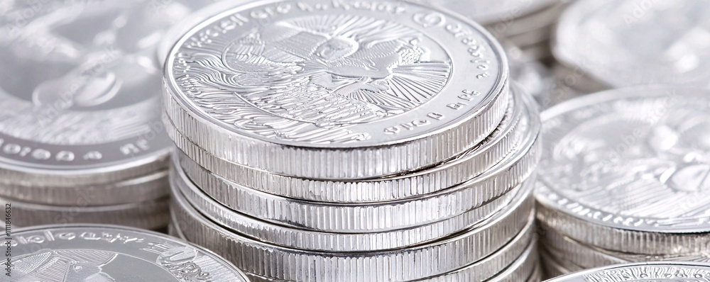 Aufkleber a stack of silver coins with intricate patterns, emphasizing durability and conductivity for financi