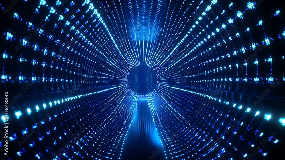 Poster futuristic tunnel with neon lights and flowing lines creating an illusion of motion and depth