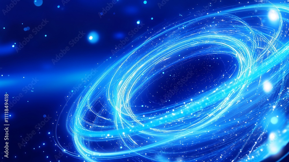 Poster glowing blue light swirls with sparkles in a deep space background creating an abstract cosmic scene