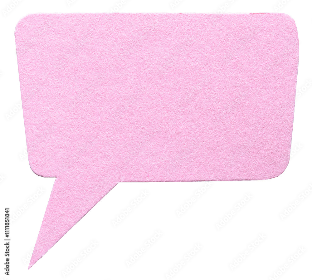 Aufkleber pink blank cut out cardboard paper speech bubble with round rounded corners rough edges, copy space 