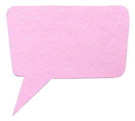 Pink blank cut out cardboard paper speech bubble with round rounded corners rough edges, copy space...