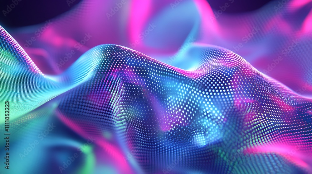 Poster vibrant abstract wave patterns with neon colors and textured surface in a digital aesthetic backgrou