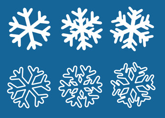 snowflake shapes and outlines three types on blue background