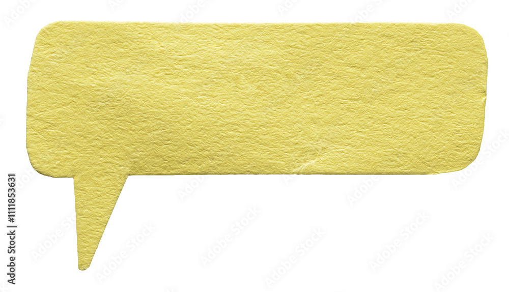 Poster Yellow blank cut out cardboard paper speech bubble with round rounded corners rough edges, copy space for text on transparent png background design element