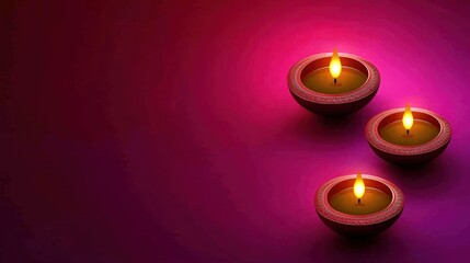 Festive Diwali Oil Lamps  Red Clay Diyas  Lit Candles  Indian Holiday Background