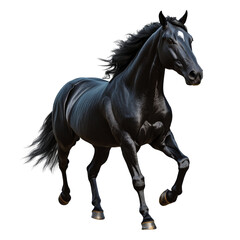 Obraz premium Majestic black horse running in an open field during bright daylight