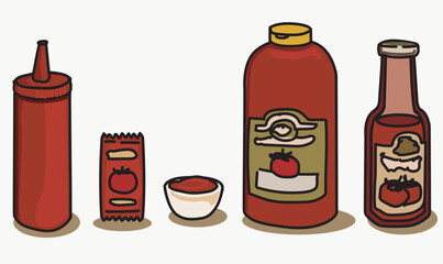 ketchup containers bottles different traditional types vector illustration on white background