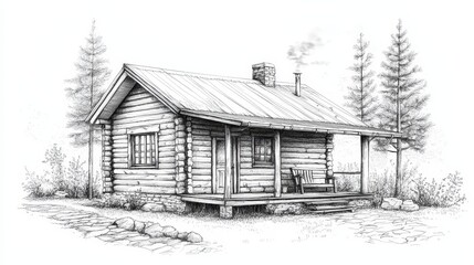 Obraz premium Illustration for a cozy wooden cabin isolated on white background