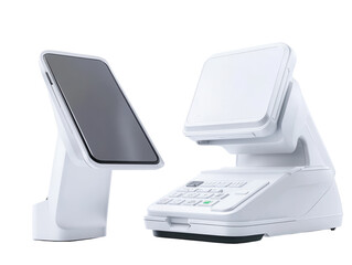 Contactless payment with a smartphone over POS terminal, isolated on a white background.  PNG transparent.