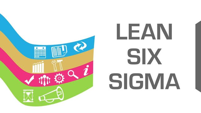 Lean Six Sigma Colorful Waves Business Symbols Left Blinking Text 