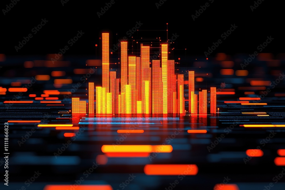 Aufkleber abstract digital data visualization glowing bars network
