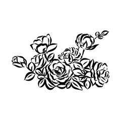 Vector black flowers bouquet icon, botanical lines art flower, Minimalist contour drawing of flower.