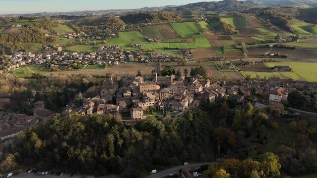 Castell'arquato medieval village shining in emilia romagna hills during a sunny autumn day