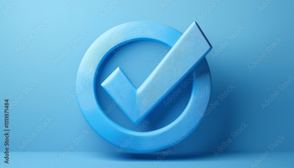 Poster a stylized blue checkmark inside a circular border, symbolizing approval or verification against a s