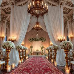 Photorealistic wedding venue with intricate decor and ornaments