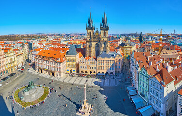 Fototapeta premium Old Town Square monuments from the Old Town Hall tower, Prague, Czechia