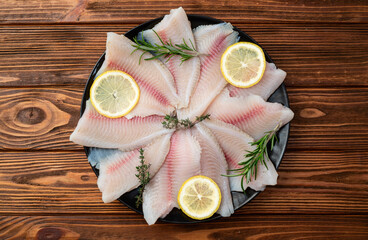 Raw tilapia fillet photography . Top view