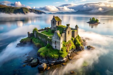 Naklejka premium Foggy Landscape Backgrounds - Nature, Cities, and Village Scenes in Mist