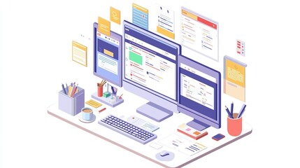 Isometric web programming or software development isolated on white background