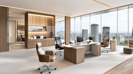 Modern Executive Office with City View.