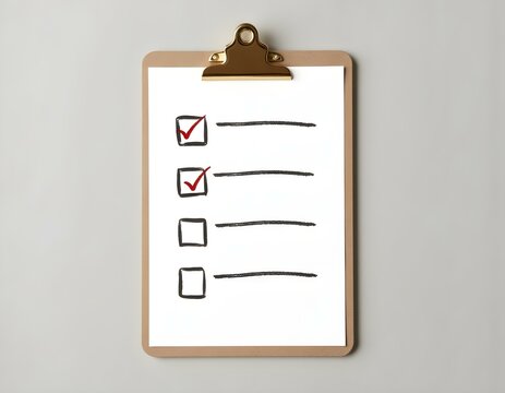Checklist on a clipboard paper. Successful completion of business tasks. 