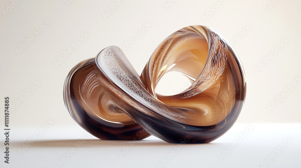 Poster abstract sculpture of intertwined forms with smooth curves and a warm color palette