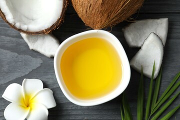 Bowl of coconut oil on table