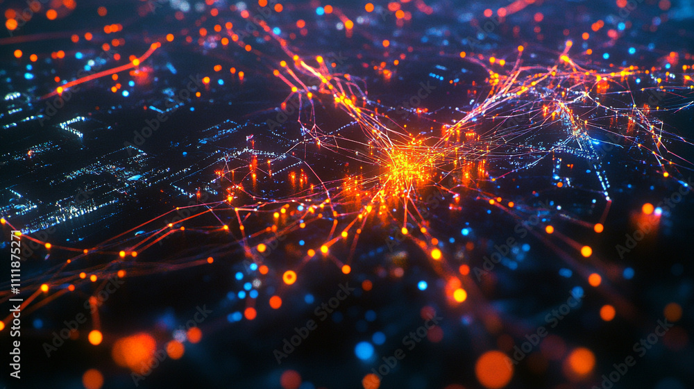 Aufkleber complex network of interconnected lights creating a dynamic digital landscape at night