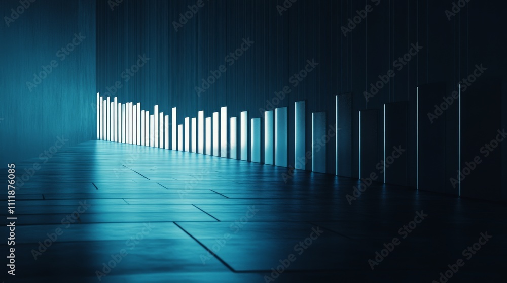 Aufkleber blue ambient light in room with abstract vertical bars display
