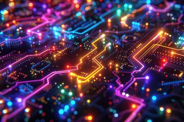 Obraz premium Illuminated Circuit Board Abstract Digital Technology Design