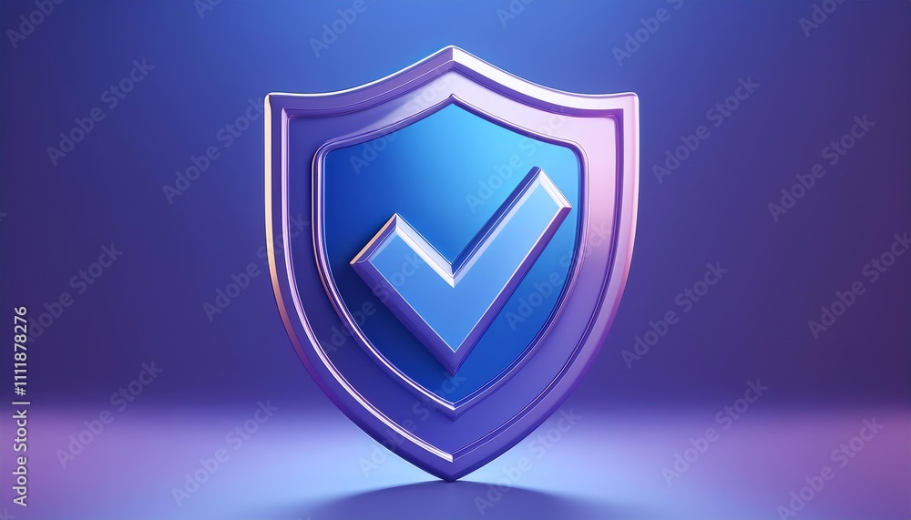 Poster a stylized shield with a checkmark, symbolizing security, trust, and verification against a gradient