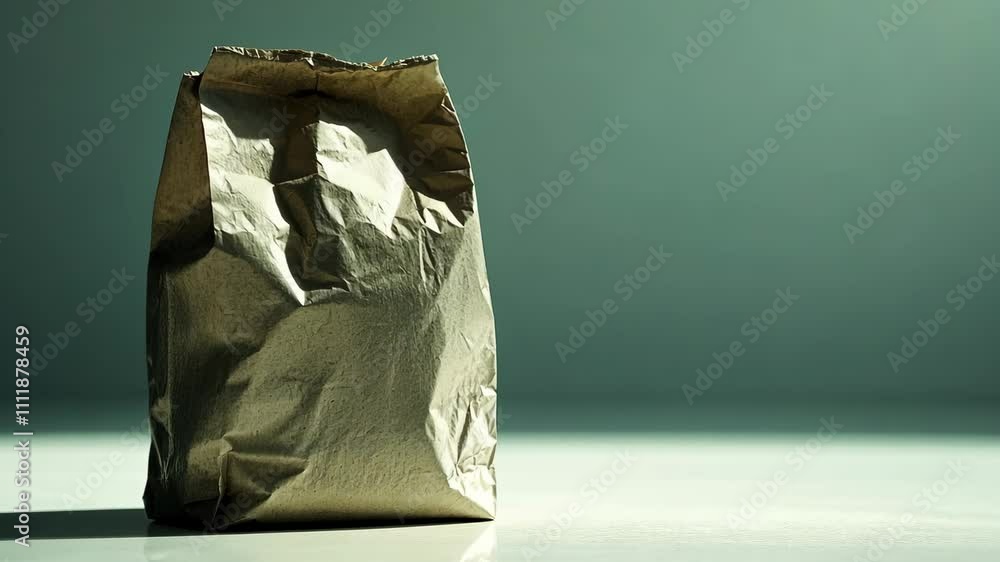 Aufkleber simple brown paper bag resting on a smooth surface under soft lighting in a minimalist setting