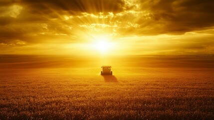 Fototapeta premium Serene Sunset Over Golden Wheat Field