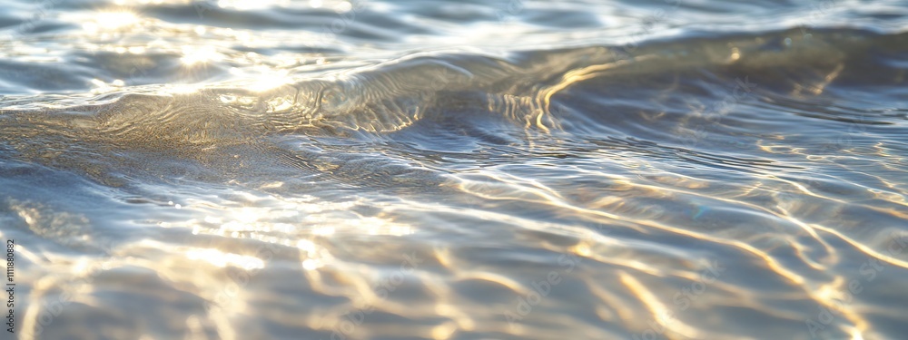 Aufkleber close-up of clear waves with sunlight reflection. blue waves with dynamic movement that sparkle duri