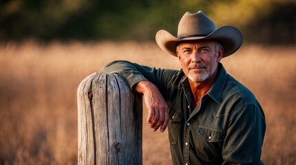 Obraz premium Portrait of a Cowboy in a Rustic Setting