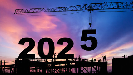 crane lifting number 5 come down to 2025 , prepare for welcome start of beginning new year 2025...