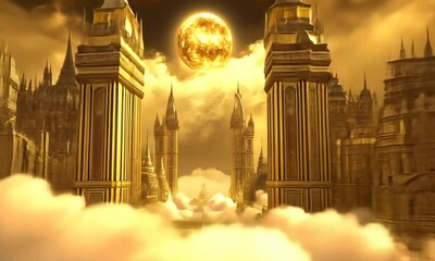 Golden City in the Cloudscape  - Powered by Adobe