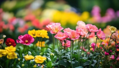 A vibrant garden filled with colorful flowers in bloom.