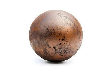 Old, weathered metal sphere with rust and patina, perfect for 3D modeling and texturing isolated on white