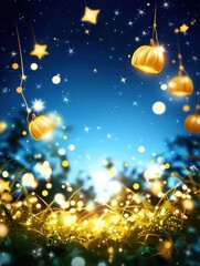 Naklejka premium Magical Autumn Night Golden Pumpkins and Twinkling Stars
