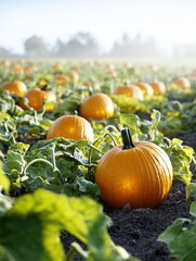 Obraz premium Sunlit Pumpkins in Autumn Field